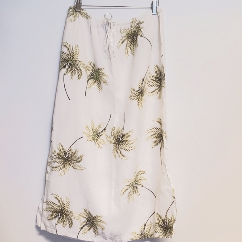 Uniform Paul Richard 100% Linen Palm Tree 2 Slit Side Maxi Skirt Size Large - Picture 3 of 6